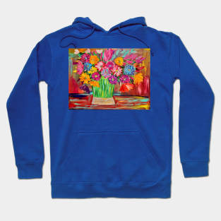 Bright and colorful abstract flowers in a large vase Hoodie